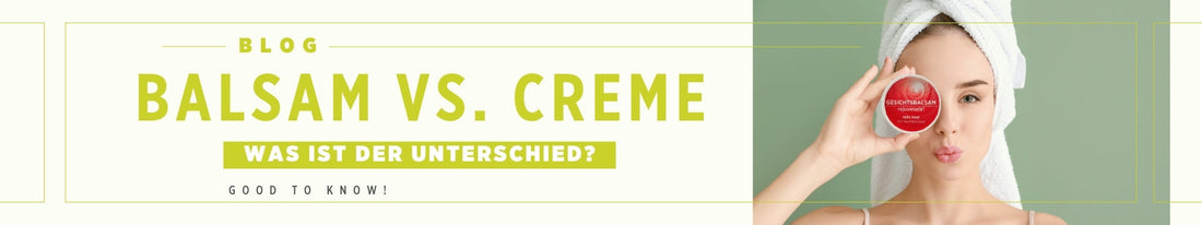 Naturkosmetik-Banner „Balsam oder Creme“ von Sonnengrün – nachhaltige, plastikfreie Hautpflege mit natürlichen Inhaltsstoffen