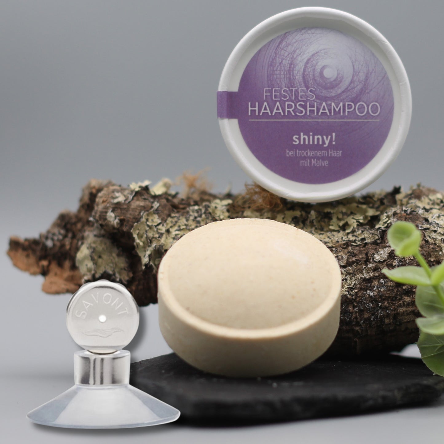 Set: festes Shampoo und Seifenhalter