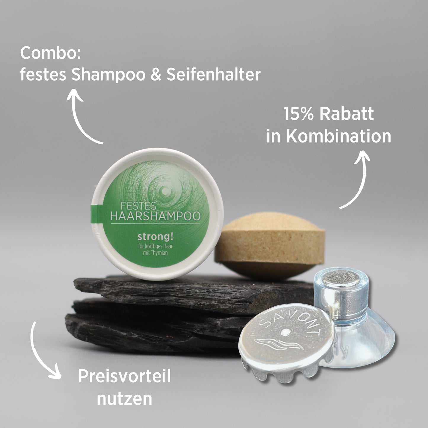 Kombination festes Shampoo und Seifenhalter