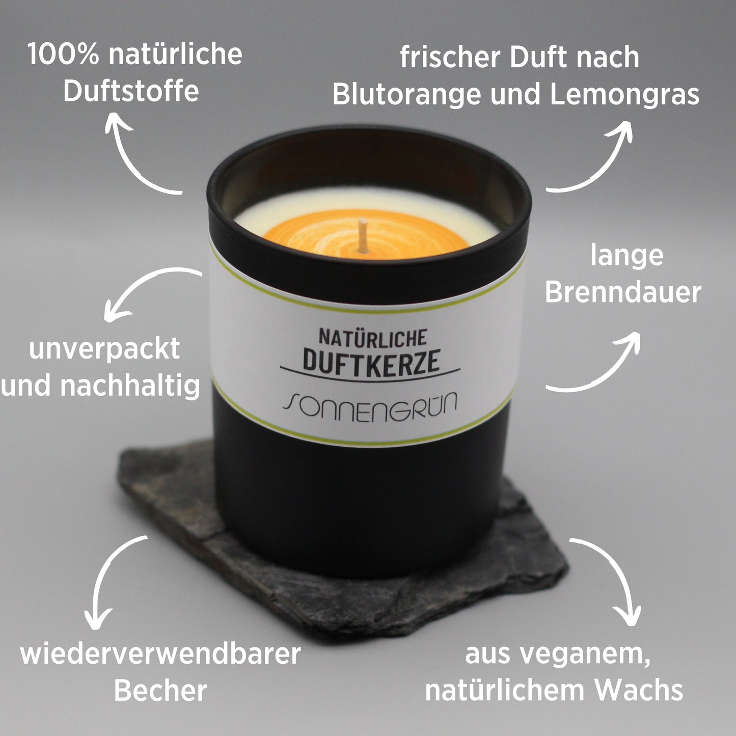 natürliche Duftkerze mit frischem Duft nach Zitrone