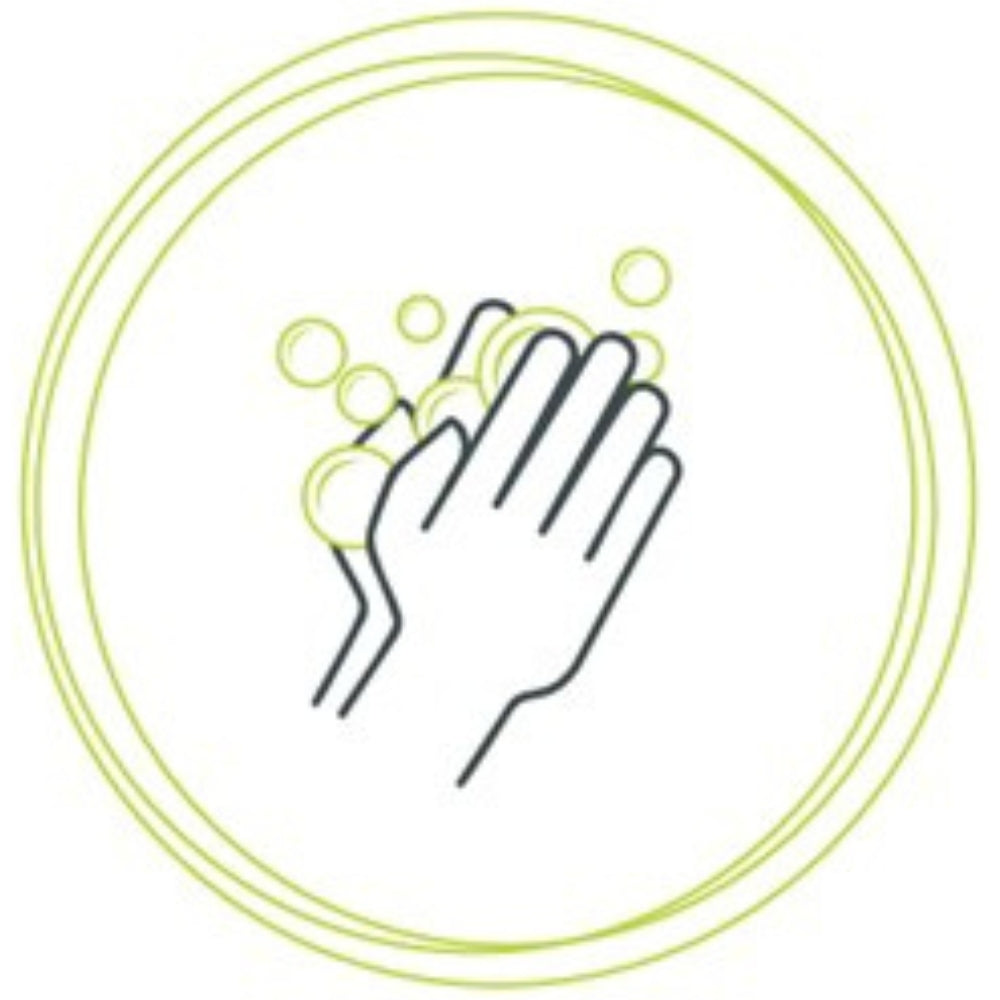 Grafik die zwei Hände symbolisieren, die Gesichtsreinigung aufschäumen.