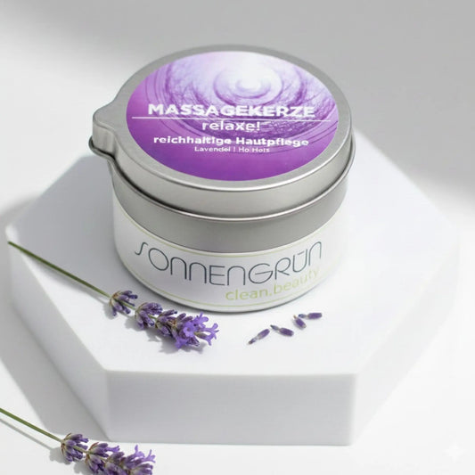 Massagekerze "relaxe!" Sonnengrün