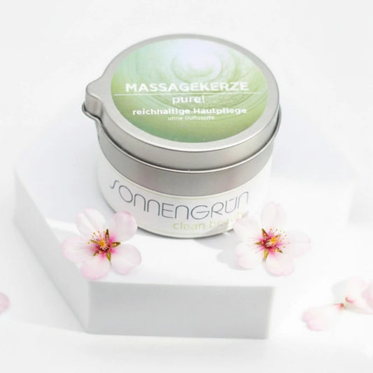 Massagekerze "pure!" | ohne Duftstoff - Sonnengrün | Massagegel