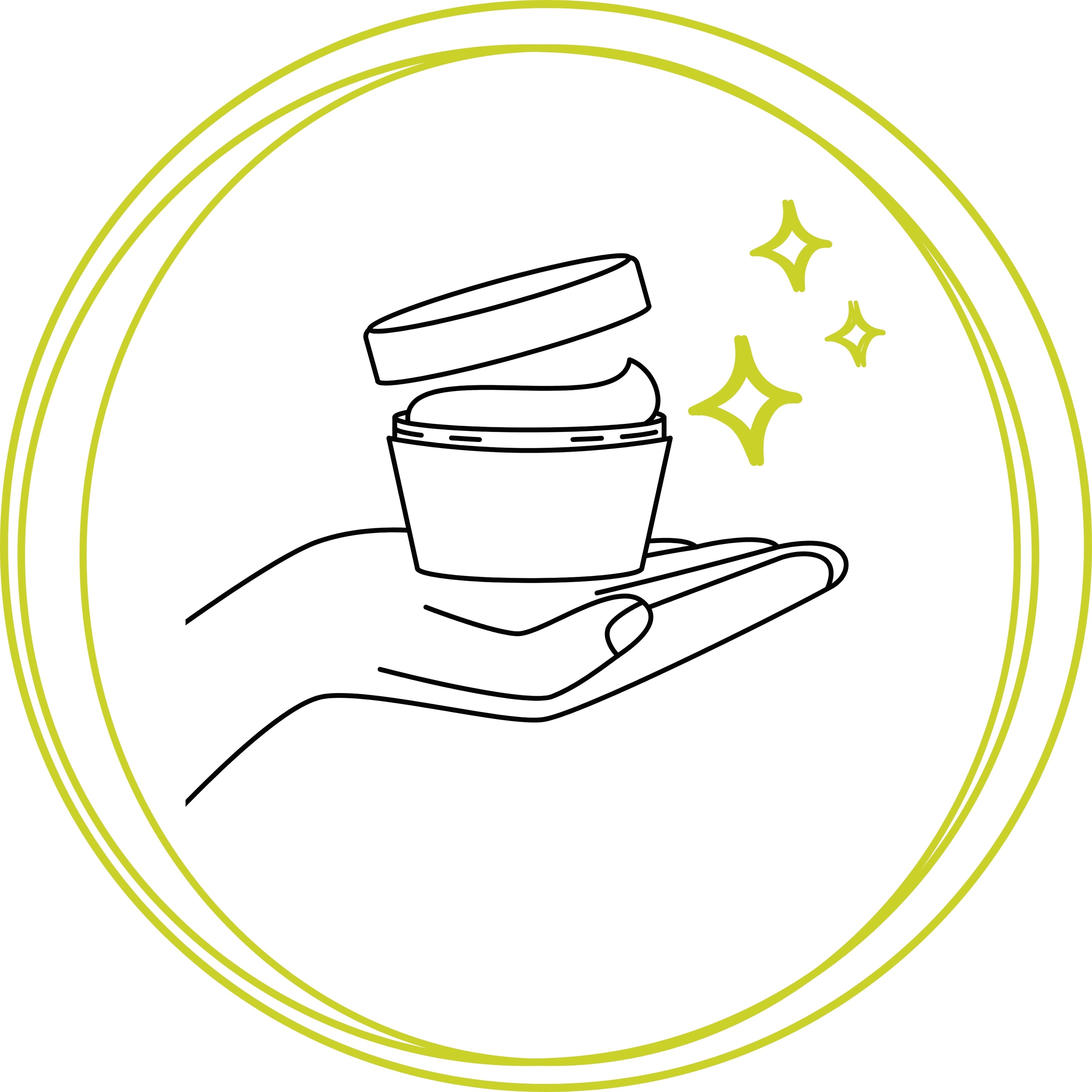 Symbol für das Öffnen eines plastikfreien Tiegels – Anwendung natürlicher Pflegeprodukte von Sonnengrün